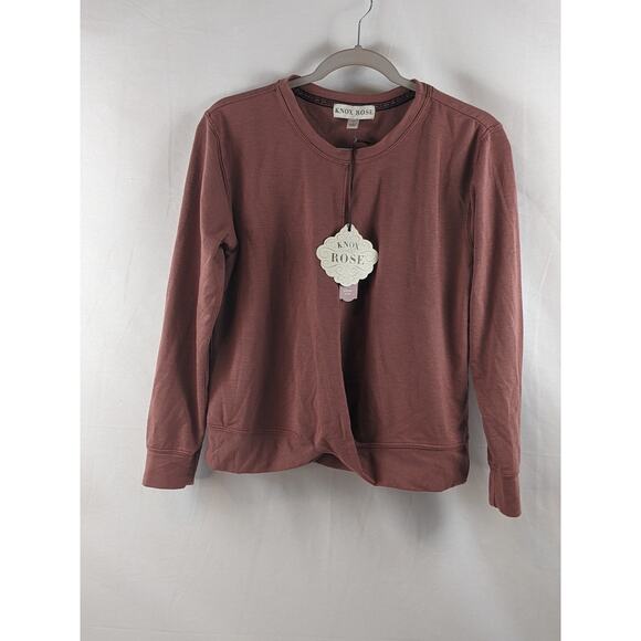 Sweatshirt Twist Front Long Sleeves Knox Rose Coral Small Pink Pullover Crewneck - Picture 6 of 7
